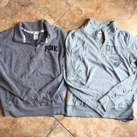 PINK Victoria's Secret Tops - PINK Victorias secret grey half zip sweatshirts bundle